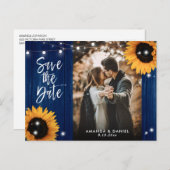 Navy Blue Sunflower Save the Date Photo Briefkaart (Voorkant / Achterkant)