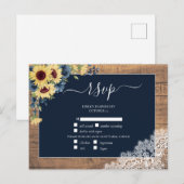 Navy Blue Sunflower Script Lace Wood Weddenschap R Uitnodiging Briefkaart (Voorkant / Achterkant)