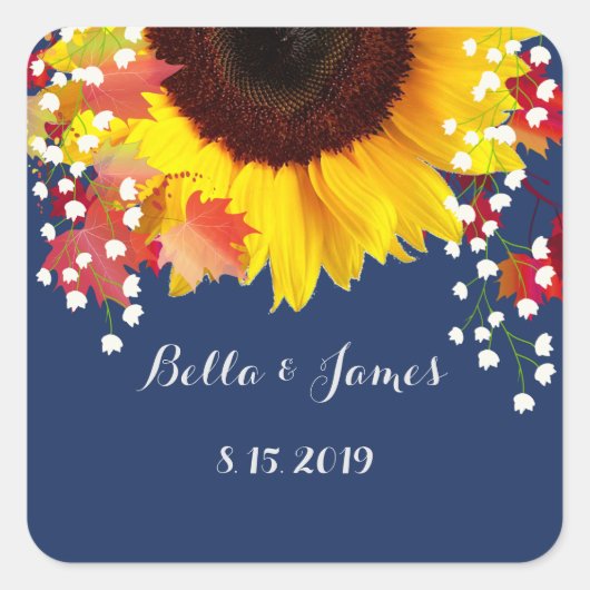 Navy Blue Sunflower Stickers voor aangepaste bruil (Voorkant)