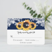 Navy Blue Sunflower String Lights Burlap Wedding RSVP Kaartje (Staand voorkant)