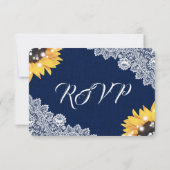 Navy Blue Sunflower String Lights Burlap Wedding RSVP Kaartje (Achterkant)