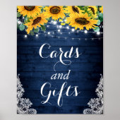 Navy Blue Sunflower String Lights Kaart en Gifts Poster (Voorkant)