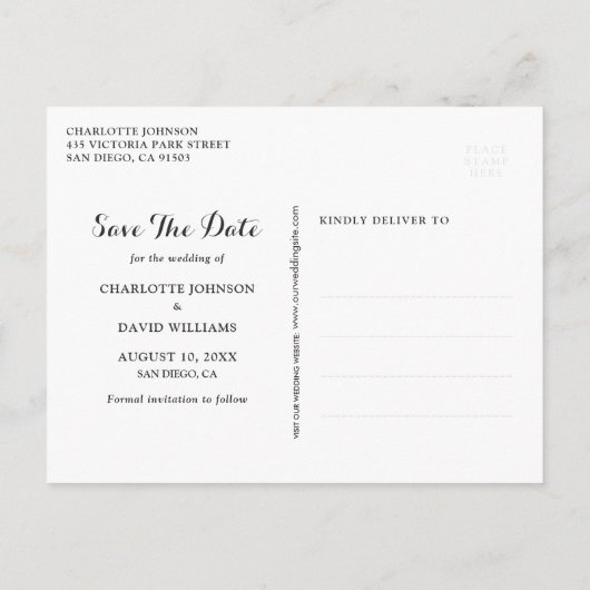 Navy Blue Sunflower Weddenfoto bewaart de datum Aankondigingskaart (Achterkant)