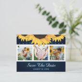 Navy Blue Sunflower Weddenfoto bewaart de datum Aankondigingskaart (Staand voorkant)