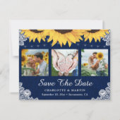 Navy Blue Sunflower Weddenfoto bewaart de datum Save The Date (Voorkant)