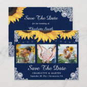 Navy Blue Sunflower Weddenfoto bewaart de datum Save The Date (Voorkant / Achterkant)