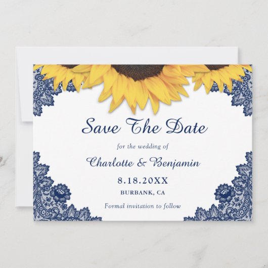 Navy Blue Sunflower Weddenfoto bewaart de datum Save The Date (Voorkant)