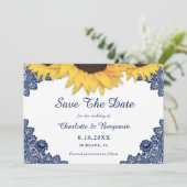 Navy Blue Sunflower Weddenfoto bewaart de datum Save The Date (Staand voorkant)