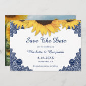 Navy Blue Sunflower Weddenfoto bewaart de datum Save The Date (Voorkant / Achterkant)