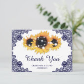 Navy Blue Sunflower Weddenschap Hartelijk dank Bedankkaart (Staand voorkant)
