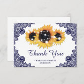 Navy Blue Sunflower Weddenschap Hartelijk dank Bedankkaart (Voorkant / Achterkant)