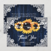 Navy Blue Sunflower Weddenschap Hartelijk dank Bedankkaart (Voorkant / Achterkant)