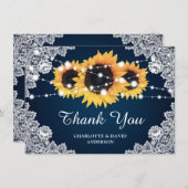 Navy Blue Sunflower Weddenschap Hartelijk dank Bedankkaart (Voorkant / Achterkant)