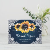 Navy Blue Sunflower Weddenschap Hartelijk dank Bedankkaart (Staand voorkant)