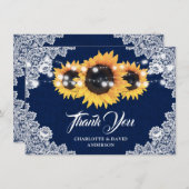 Navy Blue Sunflower Weddenschap Hartelijk dank Bedankkaart (Voorkant / Achterkant)