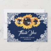 Navy Blue Sunflower Weddenschap Hartelijk dank Bedankkaart (Voorkant)