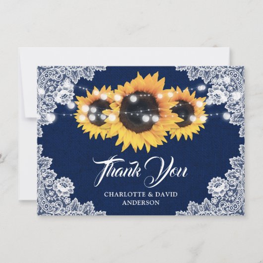 Navy Blue Sunflower Weddenschap Hartelijk dank Bedankkaart (Voorkant)