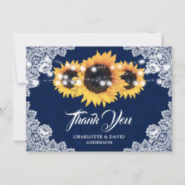 Navy Blue Sunflower Weddenschap Hartelijk dank Bedankkaart