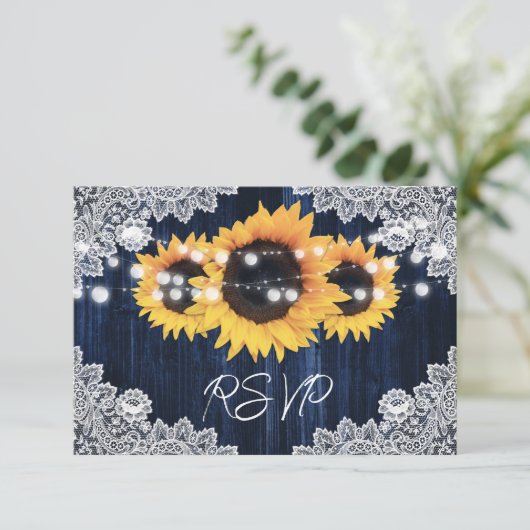 Navy Blue Sunflower Weddenschap RSVP Kaart Meal Ch (Staand voorkant)