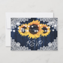 Navy Blue Sunflower Weddenschap RSVP Kaart Meal Ch
