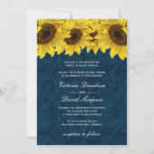 Navy Blue Sunflower Wedding Invitation Kaart (Voorkant)