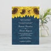 Navy Blue Sunflower Wedding Invitation Kaart (Staand voorkant)