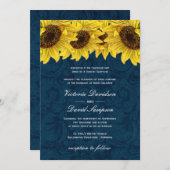 Navy Blue Sunflower Wedding Invitation Kaart (Voorkant / Achterkant)