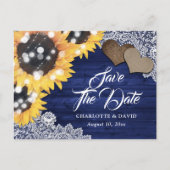 Navy Blue Sunflower Wedding Save the Date Aankondigingskaart (Voorkant)