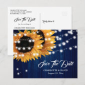 Navy Blue Sunflower Wedding Save the Date Briefkaa Aankondigingskaart (Voorkant / Achterkant)