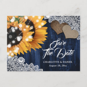 Navy Blue Sunflower Wedding Save the Date Briefkaa Aankondigingskaart