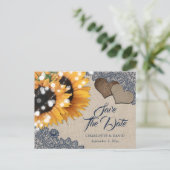 Navy Blue Sunflower Wedding Save the Date Briefkaa Aankondigingskaart (Staand voorkant)