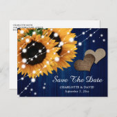 Navy Blue Sunflower Wedding Save the Date Briefkaa Aankondigingskaart (Voorkant / Achterkant)
