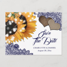 Navy Blue Sunflower Wedding Save The Date Postcard Aankondigingskaart