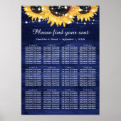 Navy Blue Sunflower Wedding Seating Chart 12 Poster (Voorkant)