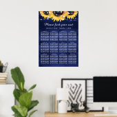 Navy Blue Sunflower Wedding Seating Chart 12 Poster (Thuiskantoor)