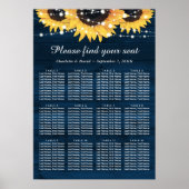 Navy Blue Sunflower Wedding Seating Chart 12 Poster (Voorkant)