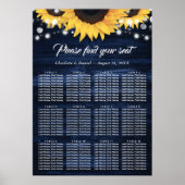 Navy Blue Sunflower Wedding Seating Chart 12 Poster (Voorkant)