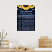 Navy Blue Sunflower Wedding Seating Chart 12 Poster (Keuken)