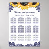 Navy Blue Sunflower Wedding Seating Chart 12 Poster (Voorkant)