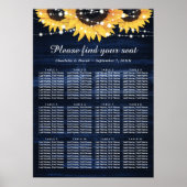 Navy Blue Sunflower Wedding Seating Chart 12 Poster (Voorkant)