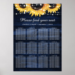 Navy Blue Sunflower Wedding Seating Chart 12 Poster