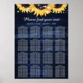 Navy Blue Sunflower Wedding Seating Chart 16 Poster (Voorkant)