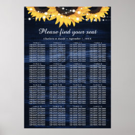 Navy Blue Sunflower Wedding Seating Chart 16 Poster