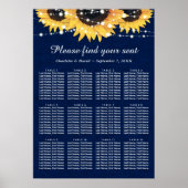 Navy Blue Sunflower Wedding Seating Plan 12 Poster (Voorkant)