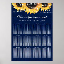 Navy Blue Sunflower Wedding Seating Plan 12 Poster