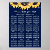 Navy Blue Sunflower Wedding Seating Plan 16 Poster (Voorkant)