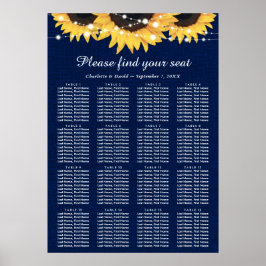 Navy Blue Sunflower Wedding Seating Plan 16 Poster