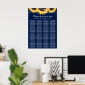 Navy Blue Sunflower Wedding Seating Plan 16 Poster (Thuiskantoor)