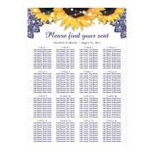 Navy Blue Sunflower Wedding Seating Plan 16 Poster