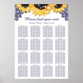 Navy Blue Sunflower Wedding Seating Plan 16 Poster